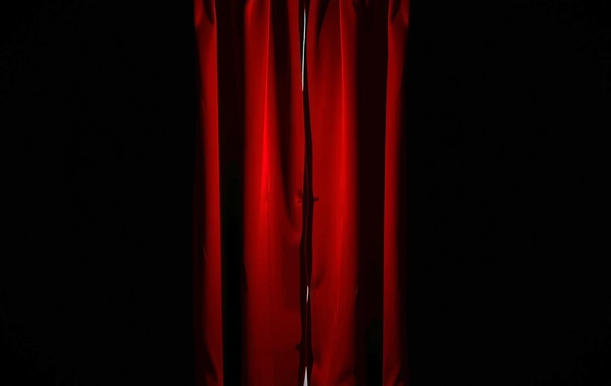 Rideaux de velours rouge et reflets cristallins