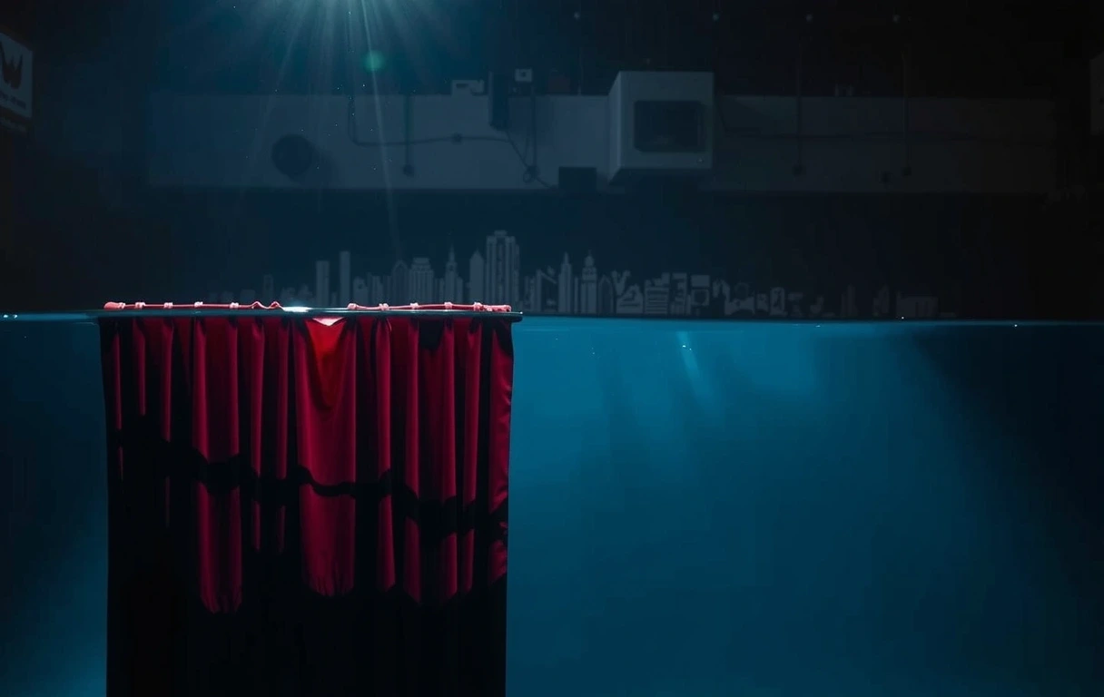 Rideaux écarlates et eau pure